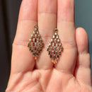 Vintage 3-Tone Textured Articulated Gate Links Design Dangle Earrings in 9ct Yellow Gold