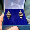 Vintage 3-Tone Textured Articulated Gate Links Design Dangle Earrings in 9ct Yellow Gold