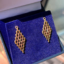 Vintage 3-Tone Textured Articulated Gate Links Design Dangle Earrings in 9ct Yellow Gold