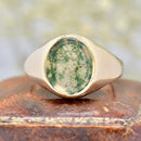 Vintage 1960s 9ct Yellow Gold Moss Agate Signet Ring
