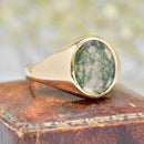 Vintage 1960s 9ct Yellow Gold Moss Agate Signet Ring