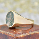 Vintage 1960s 9ct Yellow Gold Moss Agate Signet Ring
