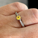 Vintage 1990s 18ct White Gold Yellow Sapphire & Diamond Ring