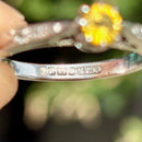 Vintage 1990s 18ct White Gold Yellow Sapphire & Diamond Ring