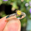 Vintage 1990s 18ct White Gold Yellow Sapphire & Diamond Ring