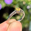 Vintage 1990s 18ct White Gold Yellow Sapphire & Diamond Ring