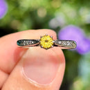 Vintage 1990s 18ct White Gold Yellow Sapphire & Diamond Ring