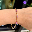 Pink Sapphire & Diamond 9ct Yellow Gold Wave Bracelet