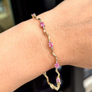 Pink Sapphire & Diamond 9ct Yellow Gold Wave Bracelet