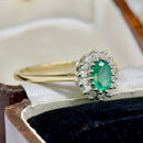 Emerald and Diamond 9ct Yellow Gold Cluster Ring