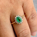 Emerald and Diamond 9ct Yellow Gold Cluster Ring
