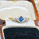 Art Deco Cornflower Blue Sapphire & Diamond Ring in 9ct Yellow Gold & Platinum, Circa 1930–40s
