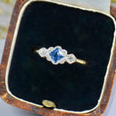 Art Deco Cornflower Blue Sapphire & Diamond Ring in 9ct Yellow Gold & Platinum, Circa 1930–40s