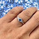 Art Deco Cornflower Blue Sapphire & Diamond Ring in 9ct Yellow Gold & Platinum, Circa 1930–40s