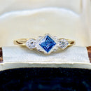 Art Deco Cornflower Blue Sapphire & Diamond Ring in 9ct Yellow Gold & Platinum, Circa 1930–40s