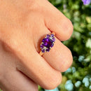 Vintage 2000s Amethyst & Diamond 9ct Yellow Gold Ring
