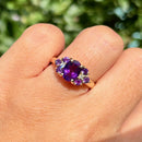 Vintage 2000s Amethyst & Diamond 9ct Yellow Gold Ring
