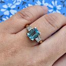 Vintage Aquamarine & Diamond Trilogy Ring in 18ct Yellow Gold (1.30ct)