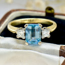 Vintage Aquamarine & Diamond Trilogy Ring in 18ct Yellow Gold (1.30ct)