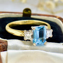 Vintage Aquamarine & Diamond Trilogy Ring in 18ct Yellow Gold (1.30ct)