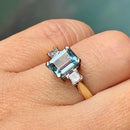 Vintage Aquamarine & Diamond Trilogy Ring in 18ct Yellow Gold (1.30ct)