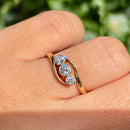 Antique 18ct Yellow Gold & Platinum Old European Cut Diamond Cross-Over Trilogy Ring