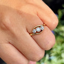 Antique 18ct Yellow Gold & Platinum Old European Cut Diamond Cross-Over Trilogy Ring