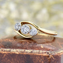 Antique 18ct Yellow Gold & Platinum Old European Cut Diamond Cross-Over Trilogy Ring