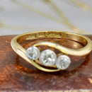 Antique 18ct Yellow Gold & Platinum Old European Cut Diamond Cross-Over Trilogy Ring