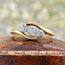 Antique 18ct Yellow Gold & Platinum Old European Cut Diamond Cross-Over Trilogy Ring