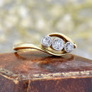 Antique 18ct Yellow Gold & Platinum Old European Cut Diamond Cross-Over Trilogy Ring