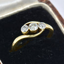 Antique 18ct Yellow Gold & Platinum Old European Cut Diamond Cross-Over Trilogy Ring