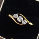 Antique 18ct Yellow Gold & Platinum Old European Cut Diamond Cross-Over Trilogy Ring