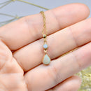 Vintage 9ct Yellow Gold Double Opal Drop Pendant Necklace