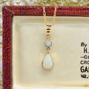 Vintage 9ct Yellow Gold Double Opal Drop Pendant Necklace