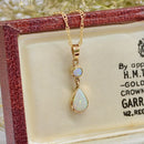Vintage 9ct Yellow Gold Double Opal Drop Pendant Necklace