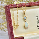 Vintage 9ct Yellow Gold Double Opal Drop Pendant Necklace