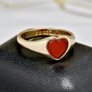 Vintage 1970s Heart-Shaped Carnelian 9ct Gold Signet Ring
