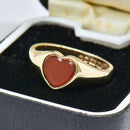 Vintage 1970s Heart-Shaped Carnelian 9ct Gold Signet Ring
