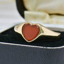 Vintage 1970s Heart-Shaped Carnelian 9ct Gold Signet Ring