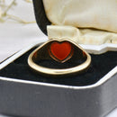 Vintage 1970s Heart-Shaped Carnelian 9ct Gold Signet Ring
