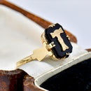 Antique Onyx & 9ct Yellow Gold Initial “T” Signet Ring
