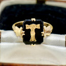 Antique Onyx & 9ct Yellow Gold Initial “T” Signet Ring