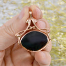 Vintage 1995 9ct Rose Gold Jasper & Black Onyx Swivel / Reversible Pendant