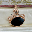 Vintage 1995 9ct Rose Gold Jasper & Black Onyx Swivel / Reversible Pendant