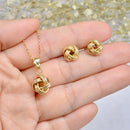 9ct Yellow Gold Lover’s Knot Earrings, Pendant & Chain Set