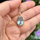 Vintage 9ct Yellow Gold Blue Topaz Pendant With 20 Inch Long Chain