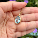 Vintage 9ct Yellow Gold Blue Topaz Pendant With 20 Inch Long Chain