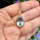 Vintage 9ct Yellow Gold Blue Topaz Pendant With 20 Inch Long Chain