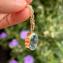 Vintage 9ct Yellow Gold Blue Topaz Pendant With 20 Inch Long Chain